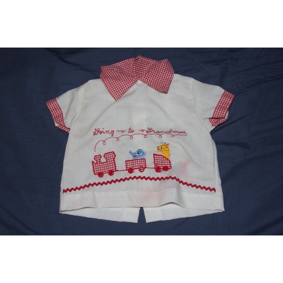 The Unbranded Brand Other - Embroidered‎ Vintage Baby Dress Going to Grandma's 0-3 mos Gingham Rickrack EUC
